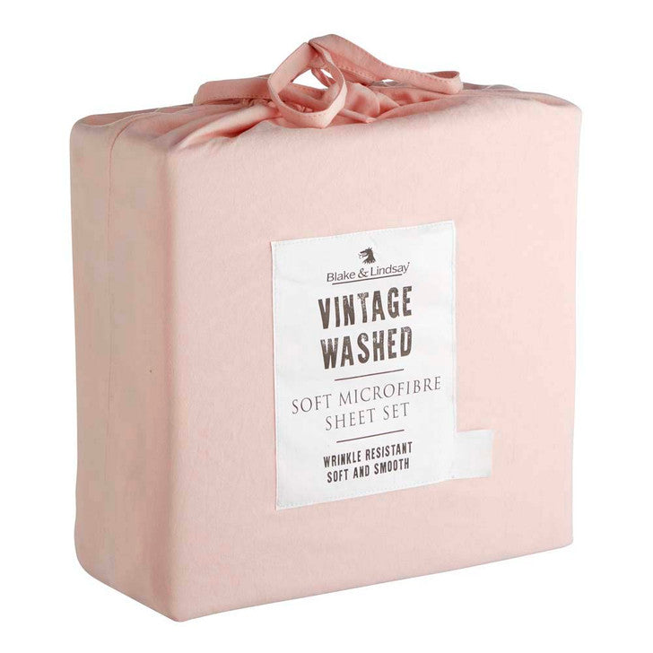 BLAKE & LINDSAY VINTAGE WASHED SOFT MICROFIBRE SHEET SET BLUSH [SZ:Double]