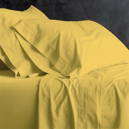 European Vintage Washed 100% Cotton Sheet Set Misted Yellow [SZ:Queen]