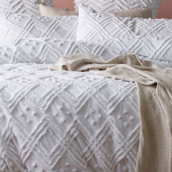 Medallion 100% Cotton Tufted Quilt Cover Set White [SZ:Queen]