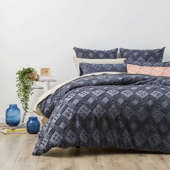 Medallion 100% Cotton Tufted Quilt Cover Set Blue [SZ:Queen]