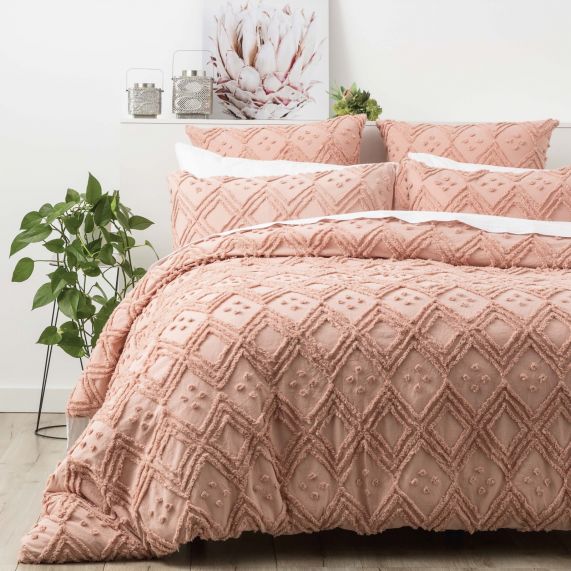 Medallion 100% Cotton Tufted Quilt Cover Set Blush [SZ:Queen]