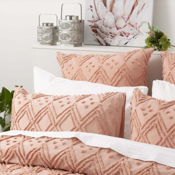 Medallion 100% Cotton Tufted Quilt Cover Set Blush [SZ:Queen]