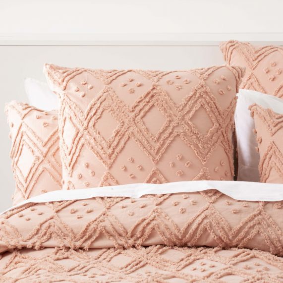 Medallion 100% Cotton Tufted Quilt Cover Set Blush [SZ:Queen]