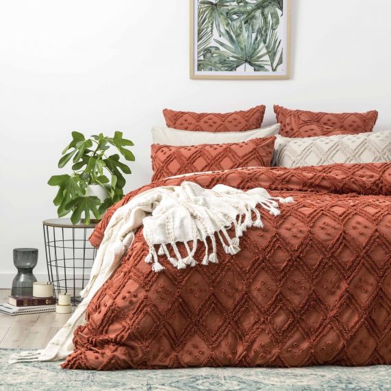 Medallion 100% Cotton Tufted Quilt Cover Set Auburn [SZ:Queen]