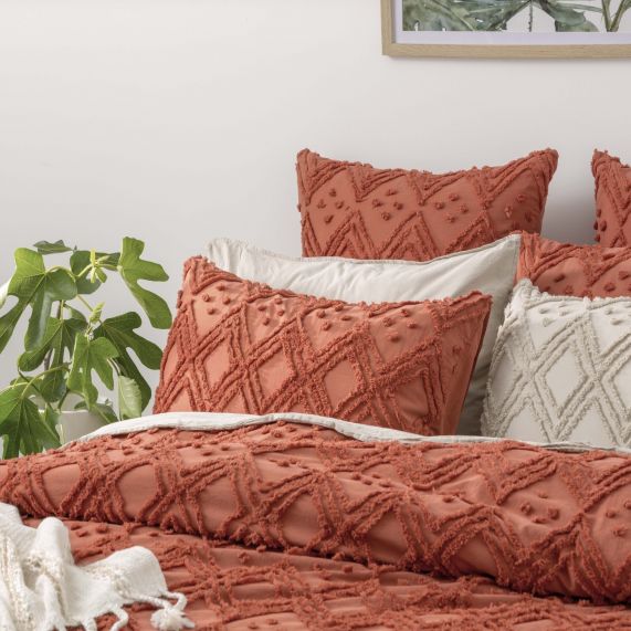 Medallion 100% Cotton Tufted Quilt Cover Set Auburn [SZ:Queen]