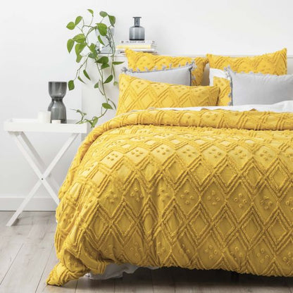 Medallion 100% Cotton Tufted Quilt Cover Set Misted Yellow [SZ:Queen]