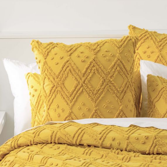 Medallion 100% Cotton Tufted Quilt Cover Set Misted Yellow [SZ:Queen]