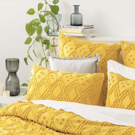 Medallion 100% Cotton Tufted Quilt Cover Set Misted Yellow [SZ:Queen]