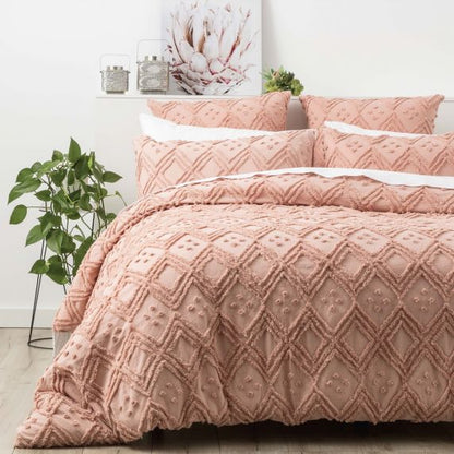 Medallion 100% Cotton Tufted Quilt Cover Set Blush [SZ:King]