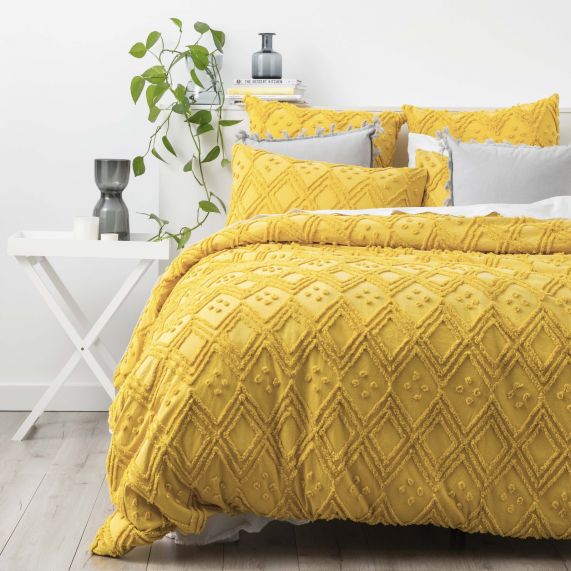 Medallion 100% Cotton Tufted Quilt Cover Set Misted Yellow [SZ:King]