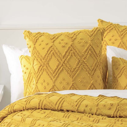 Medallion 100% Cotton Tufted Quilt Cover Set Misted Yellow [SZ:King]