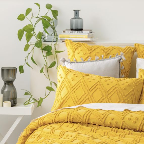 Medallion 100% Cotton Tufted Quilt Cover Set Misted Yellow [SZ:King]