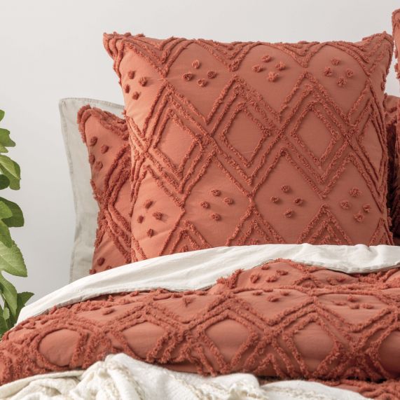 Medallion 100% Cotton Tufted Quilt Cover Set Auburn [SZ:European Pillowcase]