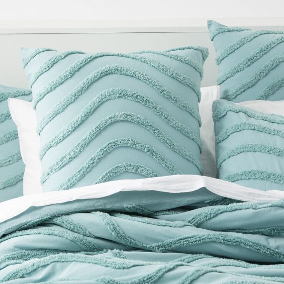 Wave 100% Cotton Chenille Tufted Quilt Cover Set Aqua [SZ:Queen]