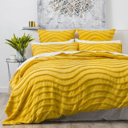 Wave 100% Cotton Chenille Tufted Quilt Cover Set Mustard [SZ:Queen]