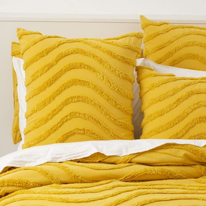 Wave 100% Cotton Chenille Tufted Quilt Cover Set Mustard [SZ:Queen]