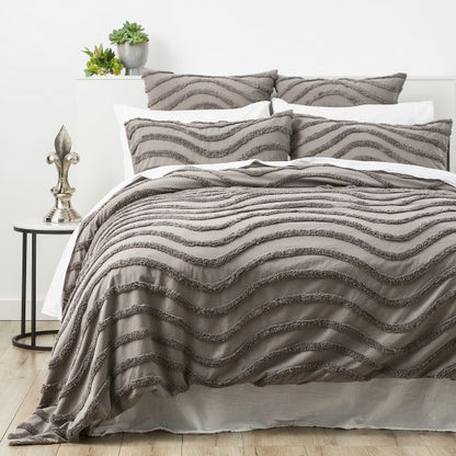 Wave 100% Cotton Chenille Tufted Quilt Cover Set Grey [SZ:King]