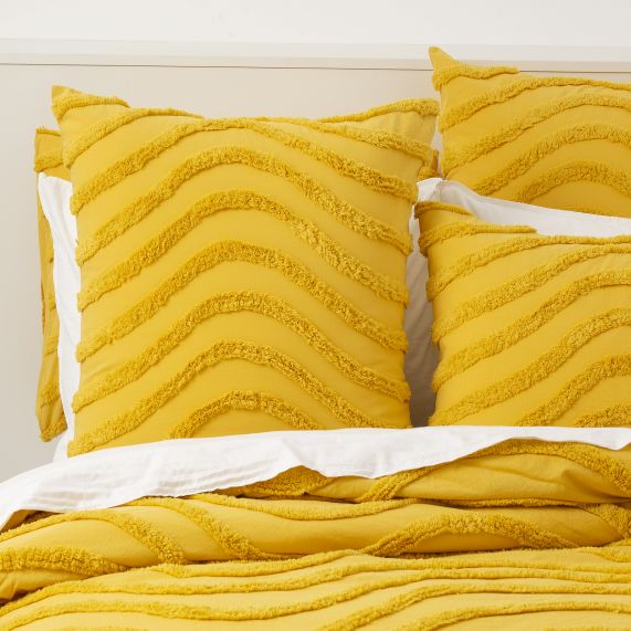 Wave 100% Cotton Chenille Tufted Quilt Cover Set Mustard [SZ:King]