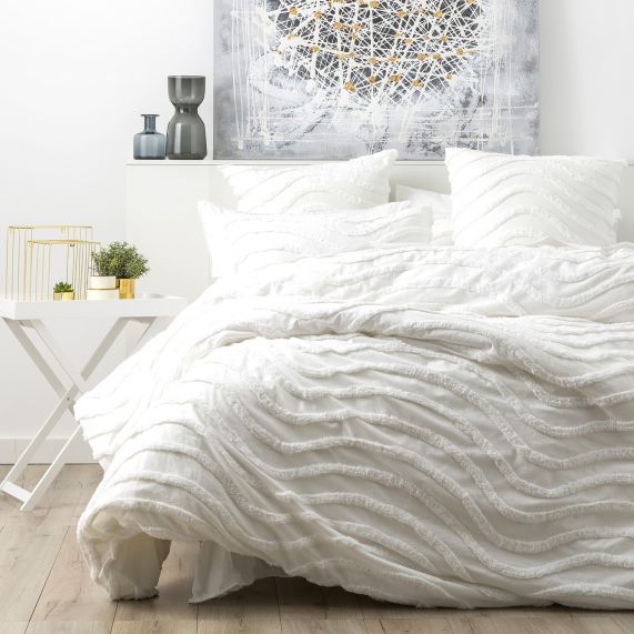 Wave 100% Cotton Chenille Tufted Quilt Cover Set White [SZ:European Pillowcase]