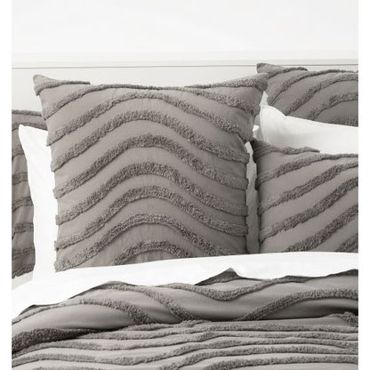 Wave 100% Cotton Chenille Tufted Quilt Cover Set Grey [SZ:European Pillowcase]