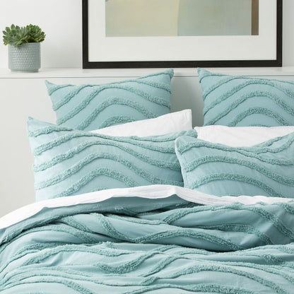 Wave 100% Cotton Chenille Tufted Quilt Cover Set Aqua [SZ:European Pillowcase]