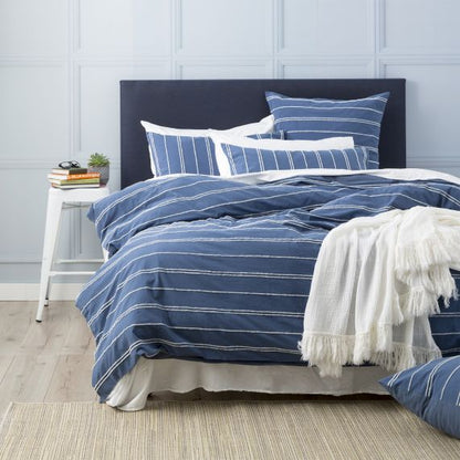 Hudson Cotton Chenille Washed Quilt Cover Set Blue [SZ:Queen]