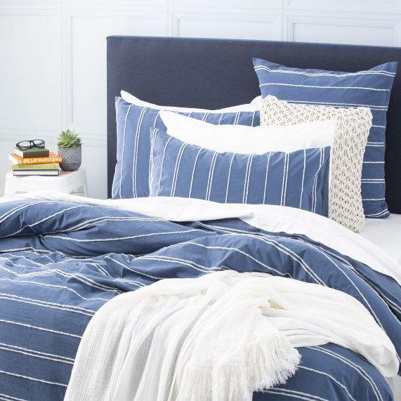 Hudson Cotton Chenille Washed Quilt Cover Set Blue [SZ:Queen]