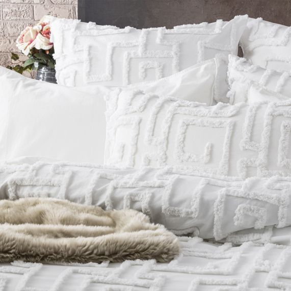 Riley Vintage Washed Cotton Chenille Tufted Quilt Cover Set White [SZ:European Pillowcase]