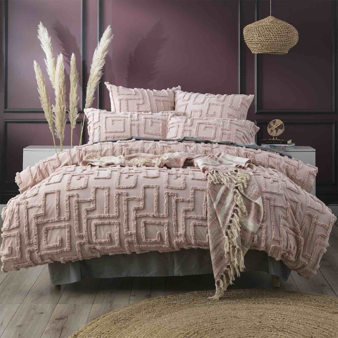 Riley Vintage Washed Cotton Chenille Tufted Quilt Cover Set Blush [SZ:Double]