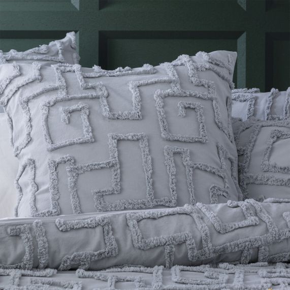 Riley Vintage Washed Cotton Chenille Tufted Quilt Cover Set Silver [SZ:Double]