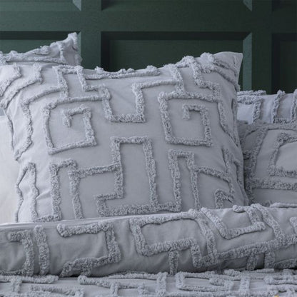 Riley Vintage Washed Cotton Chenille Tufted Quilt Cover Set Silver [SZ:Queen]