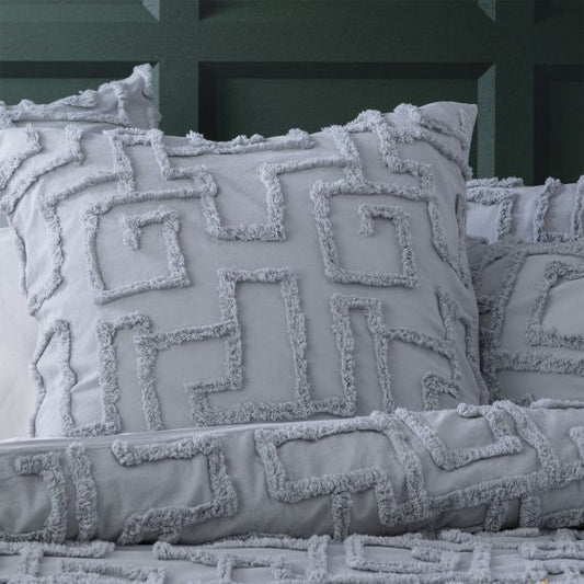 Riley Vintage Washed Cotton Chenille Tufted Quilt Cover Set Silver [SZ:European Pillowcase]