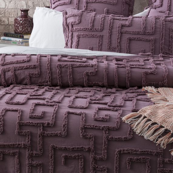 Riley Vintage Washed Cotton Chenille Tufted Quilt Cover Set Grape [SZ:Double]