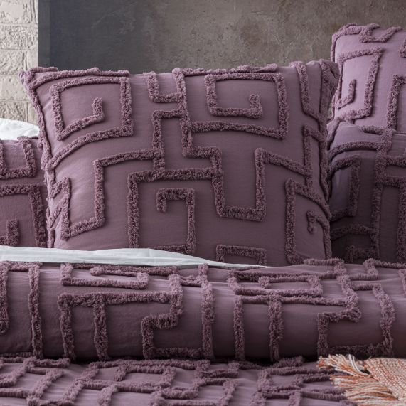 Riley Vintage Washed Cotton Chenille Tufted Quilt Cover Set Grape [SZ:European Pillowcase]