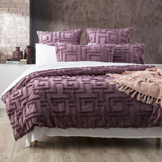 Riley Vintage Washed Cotton Chenille Tufted Quilt Cover Set Grape [SZ:European Pillowcase]