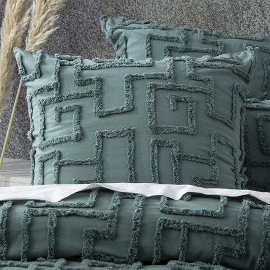 Riley Vintage Washed Cotton Chenille Tufted Quilt Cover Set Mineral [SZ:European Pillowcase]