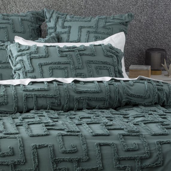 Riley Vintage Washed Cotton Chenille Tufted Quilt Cover Set Mineral [SZ:European Pillowcase]