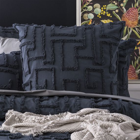 Riley Vintage Washed Cotton Chenille Tufted Quilt Cover Set Slate [SZ:Double]