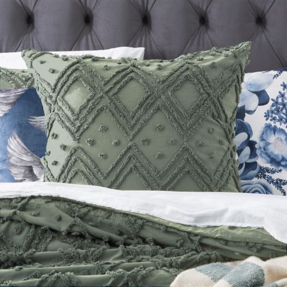 Medallion 100% Cotton Tufted Quilt Cover Set Sage [SZ:Queen]