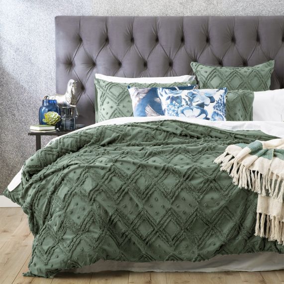 Medallion 100% Cotton Tufted Quilt Cover Set Sage [SZ:King]