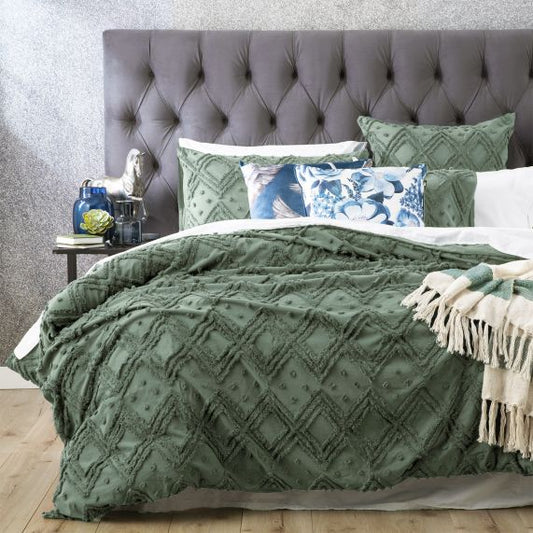 Medallion 100% Cotton Tufted Quilt Cover Set Sage [SZ:Super King]