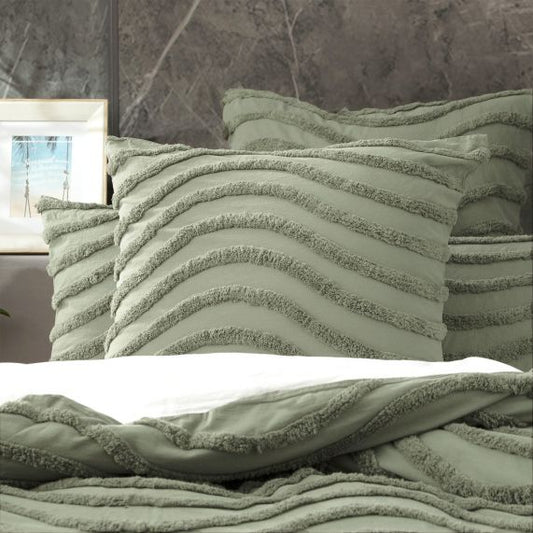 Wave 100% Cotton Chenille Tufted Quilt Cover Set Sage [SZ:European Pillowcase]