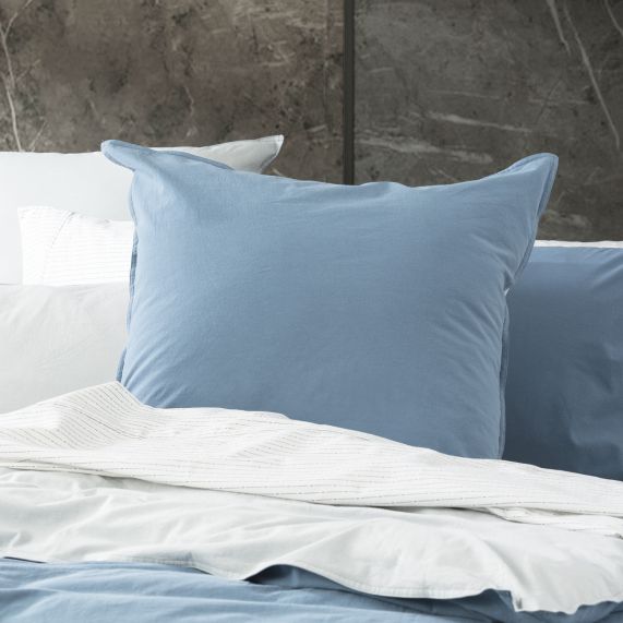 Essentials Vintage Stone washed reversible Quilt cover sets Blue [SZ:European Pillowcase]