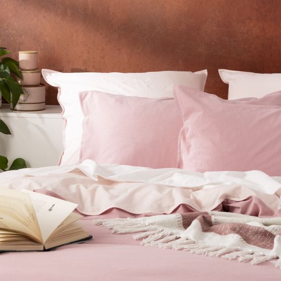 Essentials Vintage Stone Washed Reversible Quilt Cover Sets Rose [SZ:European Pillowcase]