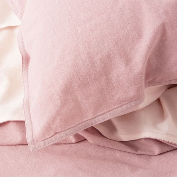 Essentials Vintage Stone Washed Reversible Quilt Cover Sets Rose [SZ:European Pillowcase]