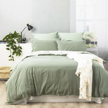 Essentials Vintage Stone washed reversible Quilt cover sets Juniper [SZ:European Pillowcase]