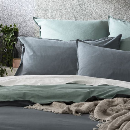 Essentials Vintage Stone washed reversible Quilt cover sets Mineral [SZ:European Pillowcase]