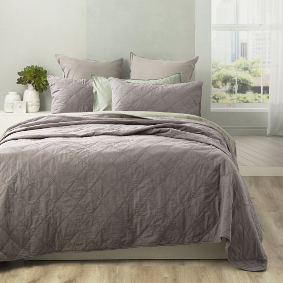 Attwood Vintage Stone Washed Cotton Quilted Coverlet Set Charcoal [SZ:Queen/King]