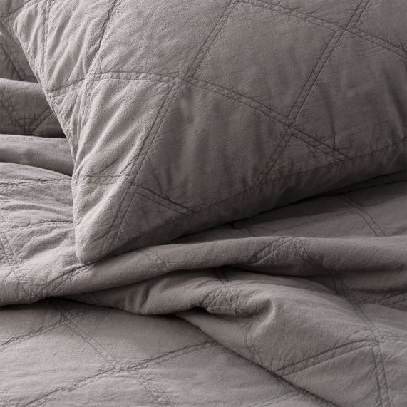 Attwood Vintage Stone Washed Cotton Quilted Coverlet Set Charcoal [SZ:Queen/King]