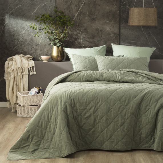 Attwood Vintage Stone Washed Cotton Quilted Coverlet Set Fern [SZ:Queen/King]